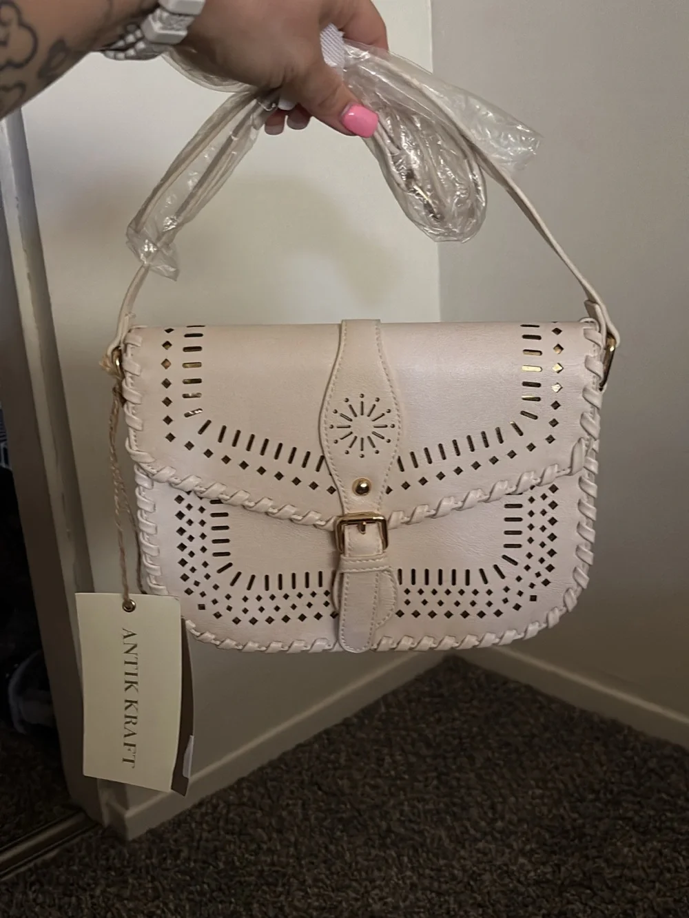 Antik Kraft Ivory Laser-Cut Crossbody Bag